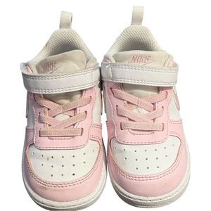 Nike Court Borough Low Baby Velcro Closure Pink & White Sneakers Shoes. 7. 7C.